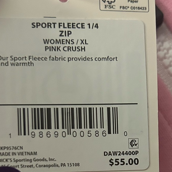 NWT DSG women’s sports fleece 1/4 Zip  hoodie Sz XL Pink Crush - Picture 8 of 8